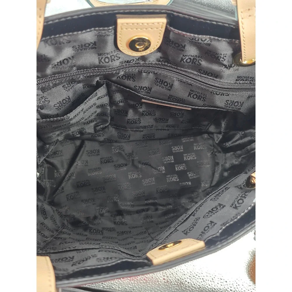 Michael Kors MK Black Patent Leather Tote Shoulder Bag Medium EUC!‎